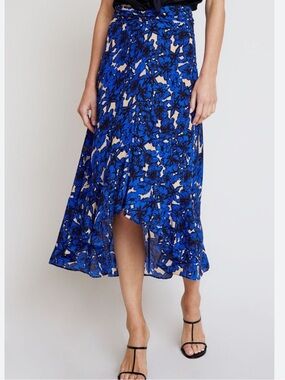 Rodebjer Malika Floral High-Low Farmcore See Through Ruffle Hem Skirt